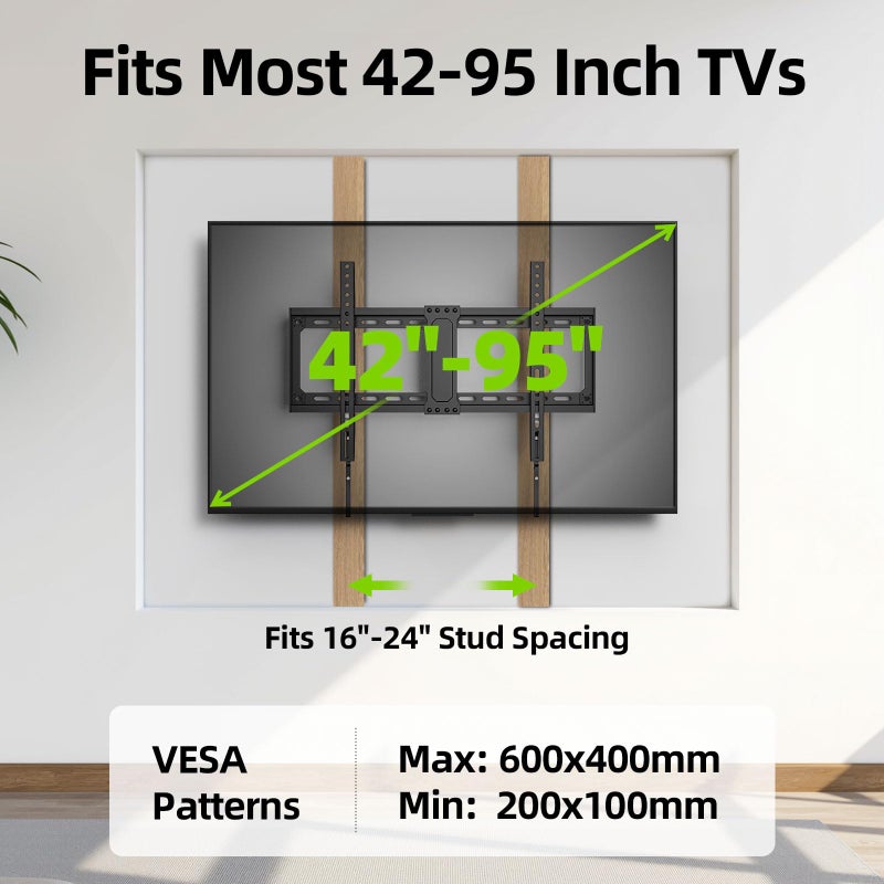 USX MOUNT TV Wall Mount,Low Profile TV Mount for Most 42-95 Inch Flat Screen Televisions,Max VESA 600x400mm Fixed Wall Mount Bracket Holds up to 132 lbs,Fits 16"/18"/24" Studs - Image 4